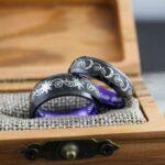 Sun and Moon Rings, Couple Rings, 2 Piece Couple Set Black Tungsten Bands, Matching Wedding Rings, Sun and Moon Wedding Bands, Sun Ring