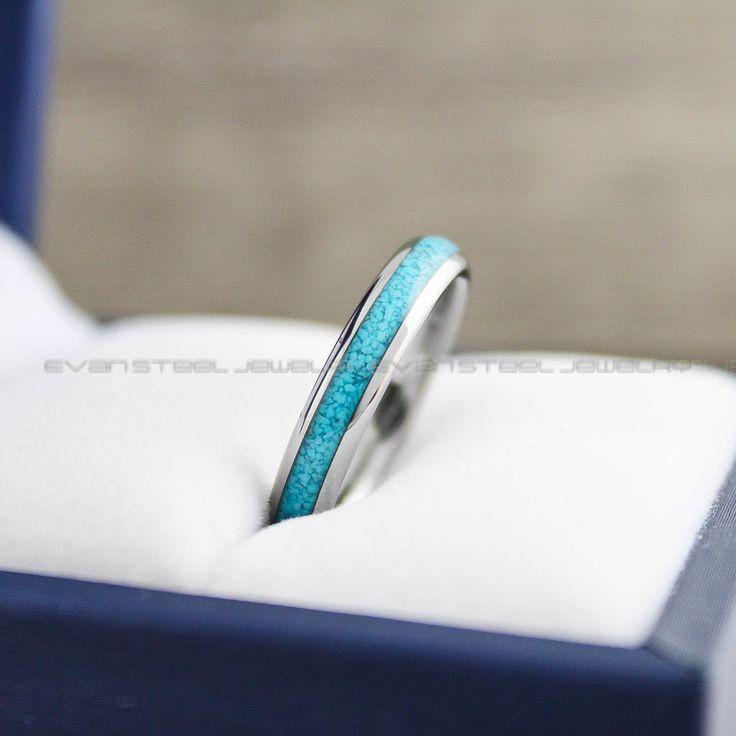 faf19297722554abfc20a8ce15301d63 Turquoise Ring, Turquoise Wedding Ring, Turquoise Wedding Band, Silver Wedding Ring, Silver Tungsten Band, Silver Tungsten Ring - Image 1