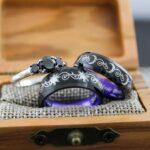 Sun and Moon Rings, Couple Rings, 3 Piece Couple Set Black Tungsten Bands, Matching Wedding Rings, Sun and Moon Wedding Bands, Sun Ring