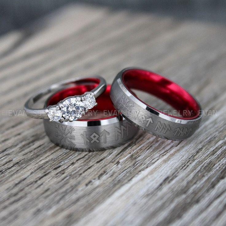 fd1223103619ff07481358b5821e3c33 Couple Rings, Vikings Rings, Viking Runes Rings, Nordic Jewelry, Norsemen Rings, Nordic Runes Rings, Silver Wedding Bands, Red Wedding Rings - Image 1
