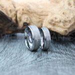 Barbed Wire Rings, Barb Wire Ring, 2 Piece Couple Set 8mm & 6mm Silver Tungsten Bands with Step Edge Matte Finish Barb Wire Laser Engraved