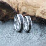 Couple Ring, Couple Wedding Rings, 2 Piece Couple Set Silver Tungsten Bands Black Carbon Fiber Inlay