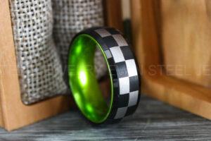 Racing Ring, Checkered Flag Ring, Auto Racing Ring, Checkered Racing Wedding Ring, Auto Racing Jewelry