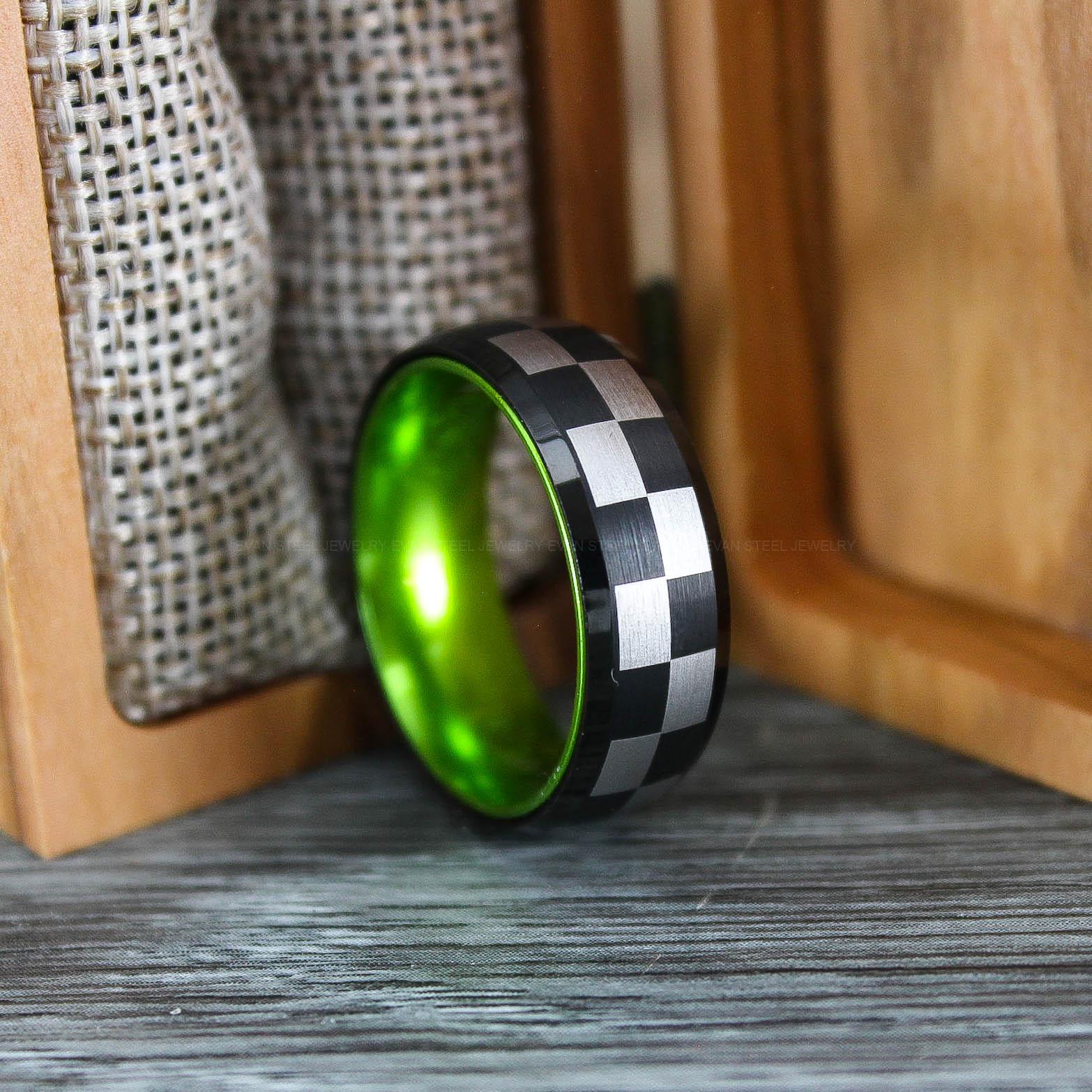 IMG_0666 Racing Ring, Checkered Flag Ring, Auto Racing Ring, Checkered Racing Wedding Ring, Auto Racing Jewelry - Image 1