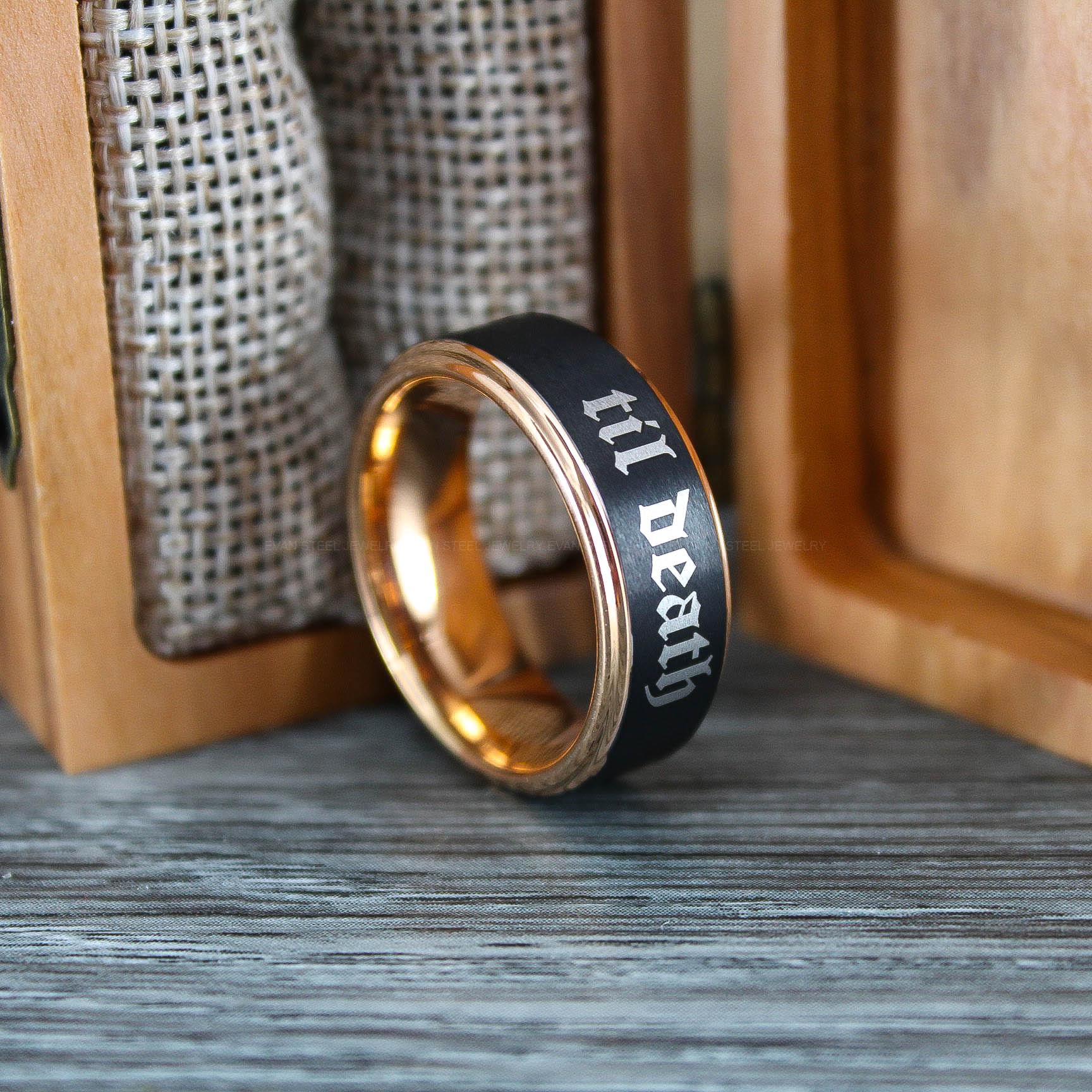 IMG_0667 Til Death Do Us Part Rings, Til Death Do Us Part Wedding Rings, Black Wedding Bands - Image 1