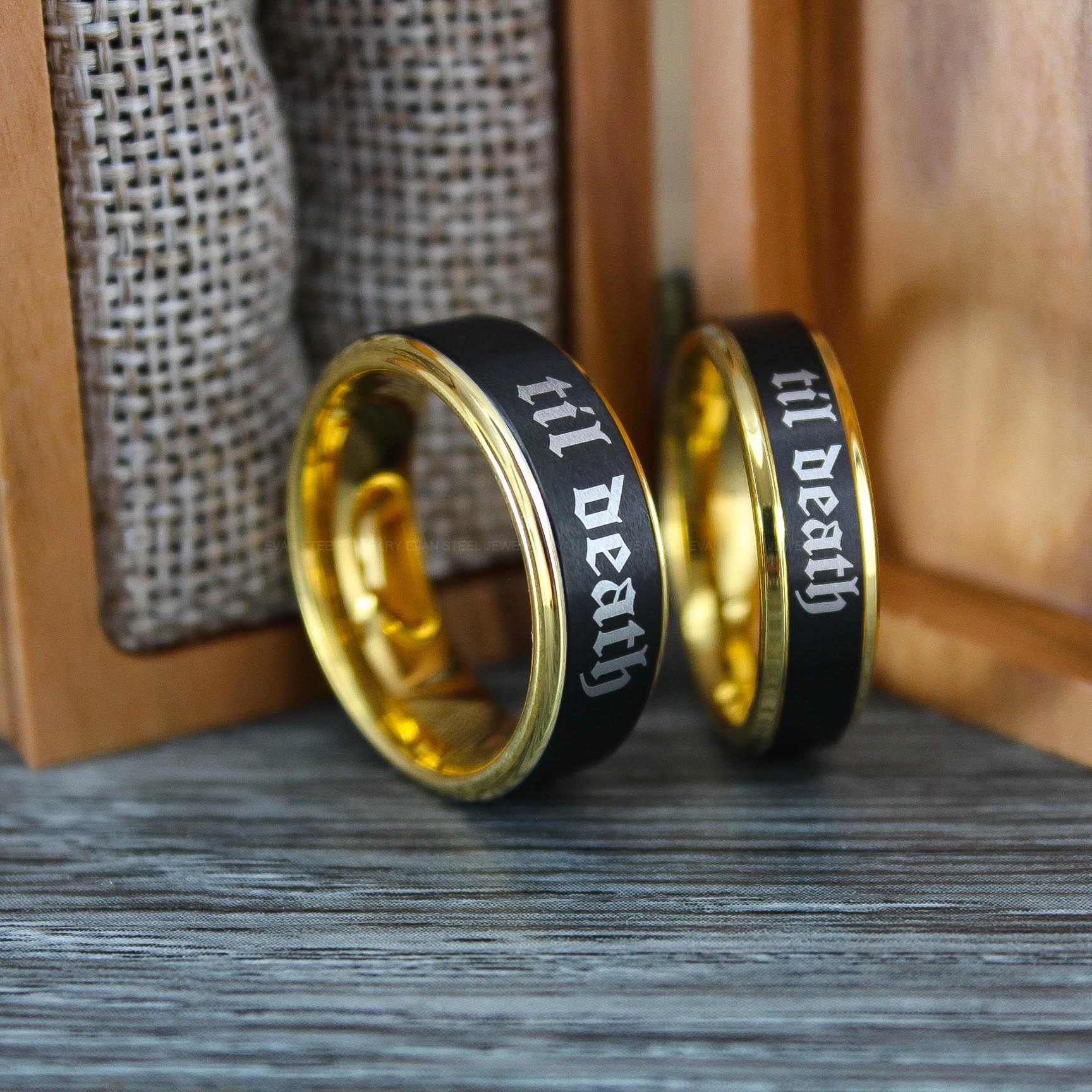 IMG_0671 Til Death Do Us Part Rings, Til Death Do Us Part Wedding Rings, Black Wedding Bands - Image 1