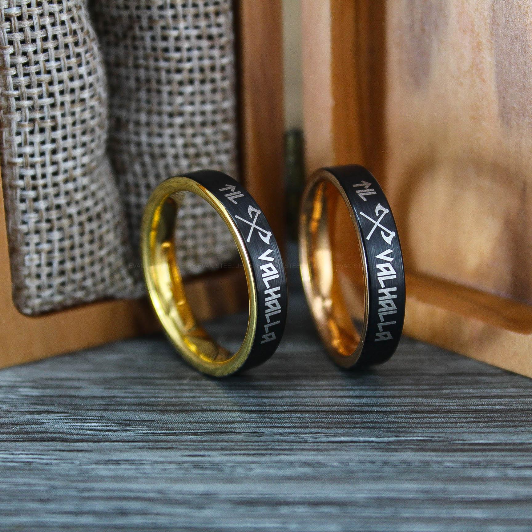 IMG_0674 Til Valhalla Rings, Vikings Rings, Couple Set Vikings Rings, Norsemen Rings, Nordic Runes Rings - Image 1