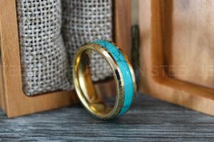 Turquoise Ring, Turquoise Wedding Ring, Turquoise Wedding Band, Yellow Gold Wedding Ring, Gold Tungsten Band, Gold Tungsten Ring