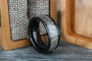 Antler Wedding Ring, Black Wedding Band, Black Wedding Ring, Deer Antler Ring, Hunting Jewelry, Deer Antler Wedding Band