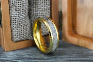Antler Wedding Ring, Yellow Gold Wedding Band, Yellow Gold Wedding Ring, Deer Antler Ring, Hunting Jewelry, Deer Antler Wedding Band