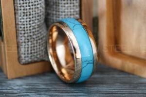 Turquoise Ring, Turquoise Wedding Ring, Turquoise Wedding Band, Rose Gold Wedding Ring, Gold Tungsten Band, Gold Tungsten Ring
