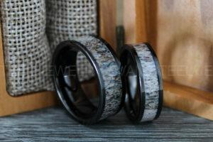 Antler Wedding Rings, Black Wedding Bands, Black Wedding Rings, Deer Antler Rings, Hunting Jewelry, Deer Antler Wedding Bands