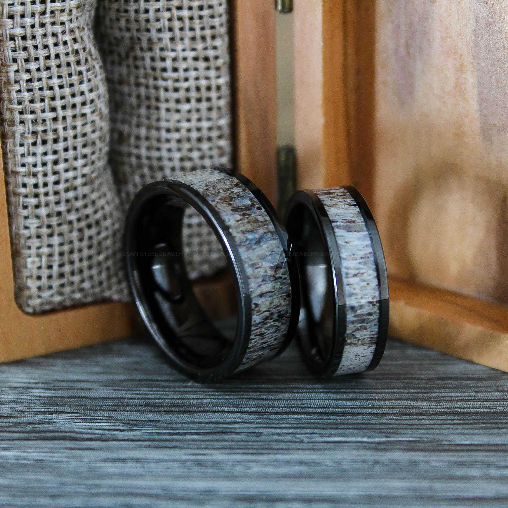 IMG_0683 Antler Wedding Rings, Black Wedding Bands, Black Wedding Rings, Deer Antler Rings, Hunting Jewelry, Deer Antler Wedding Bands - Image 1