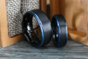 Couple Wedding Band Set, Couple Rings, Matching Rings, Black Tungsten Bands, Black Wedding Rings