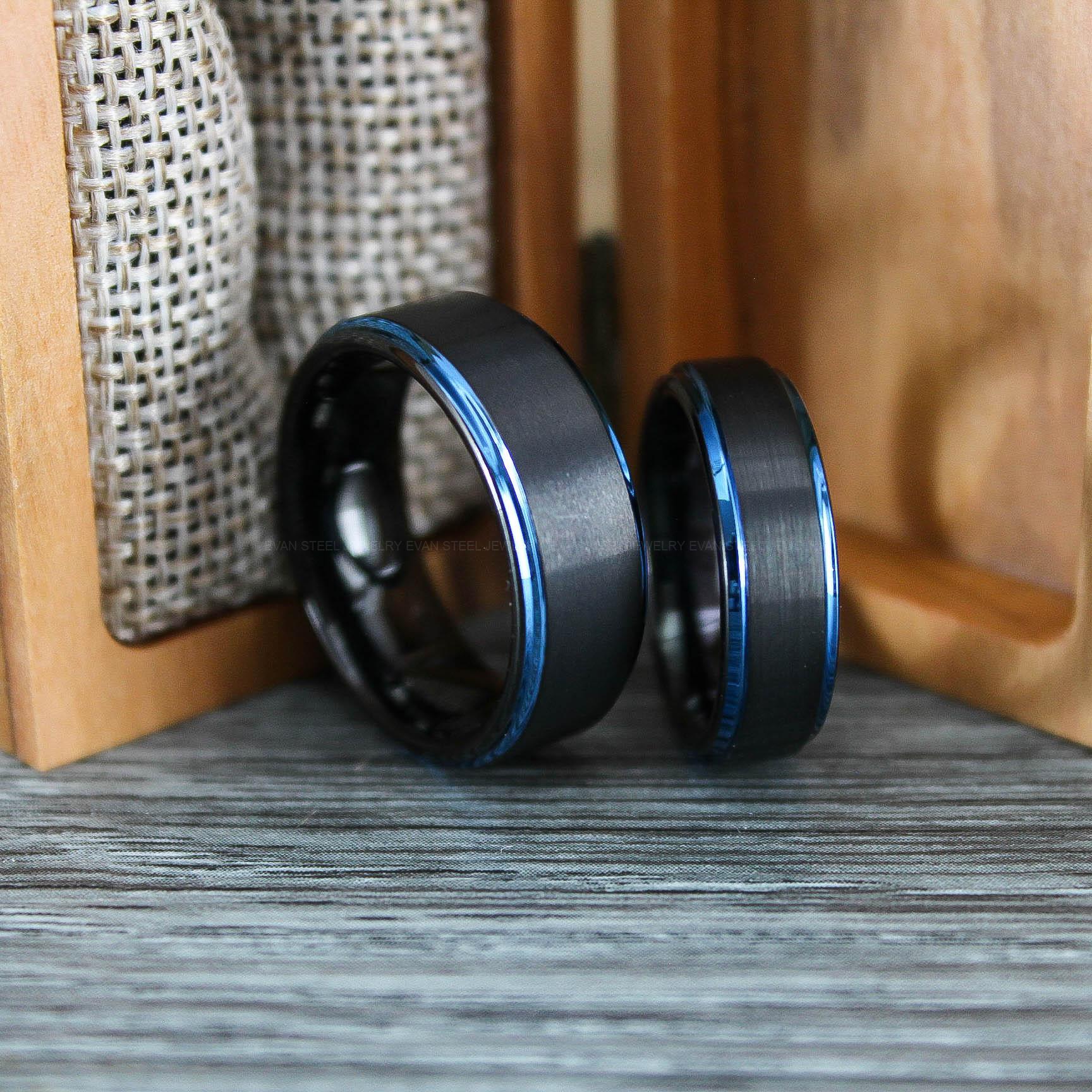 IMG_0685 Couple Wedding Band Set, Couple Rings, Matching Rings, Black Tungsten Bands, Black Wedding Rings - Image 1