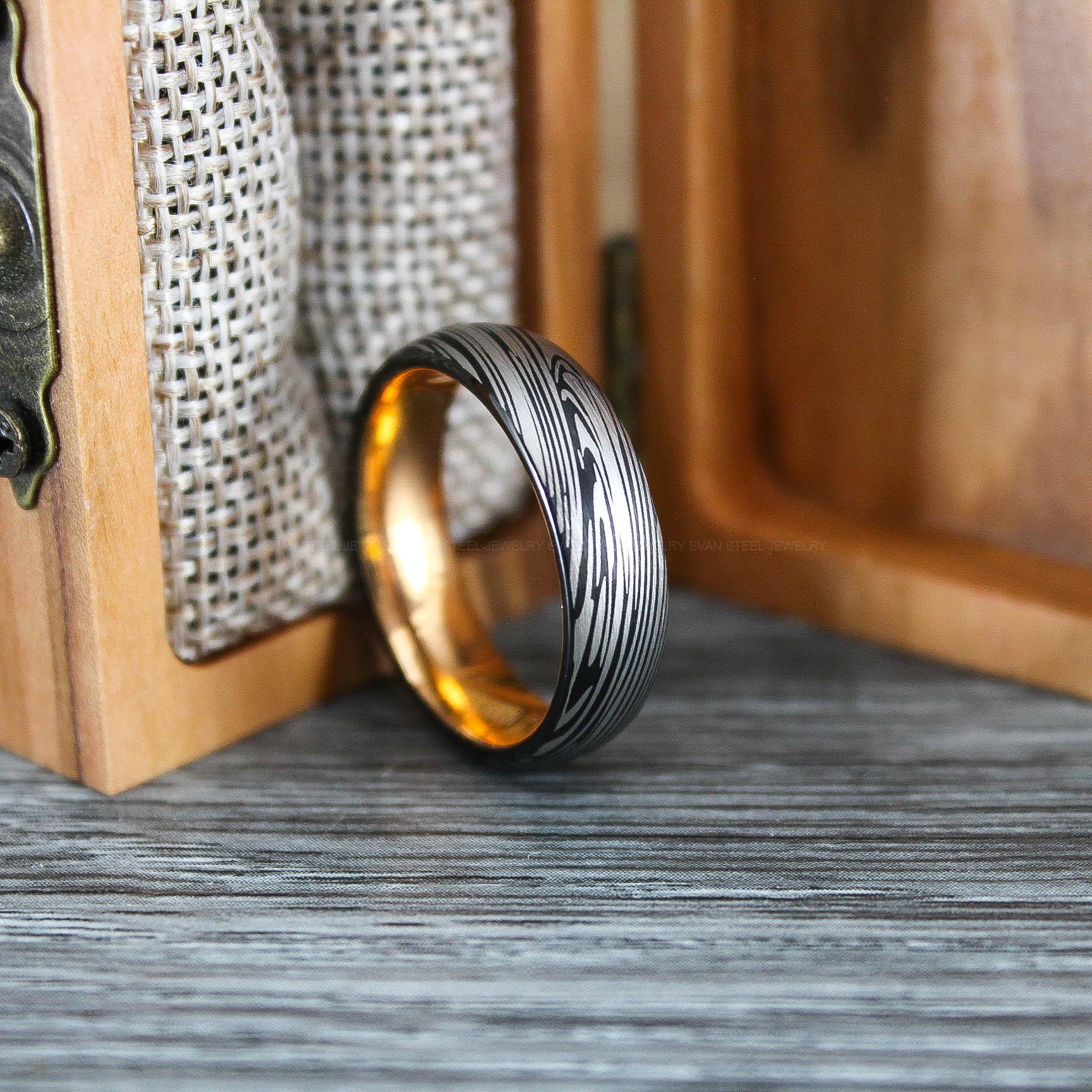 IMG_0686 Damascus Steel Ring, Damascus Steel Wedding Ring, Damascus Steel Wedding Band, Black Wedding Ring, Black Damascus Steel Wedding Ring - Image 1