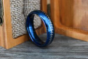 Baseball Ring, Baseball Wedding Band, Baseball Wedding Ring, Blue Wedding Band