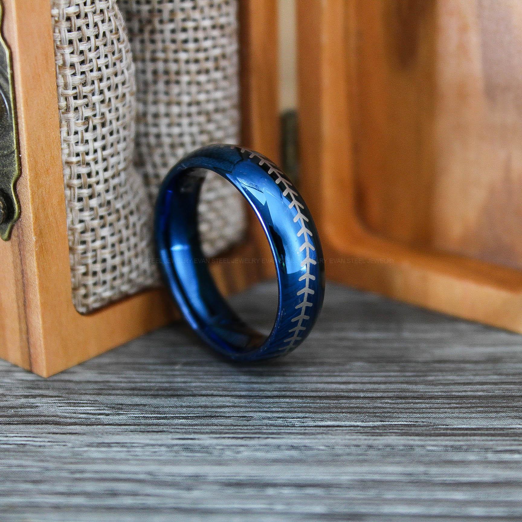IMG_0687 Baseball Ring, Baseball Wedding Band, Baseball Wedding Ring, Blue Wedding Band - Image 1