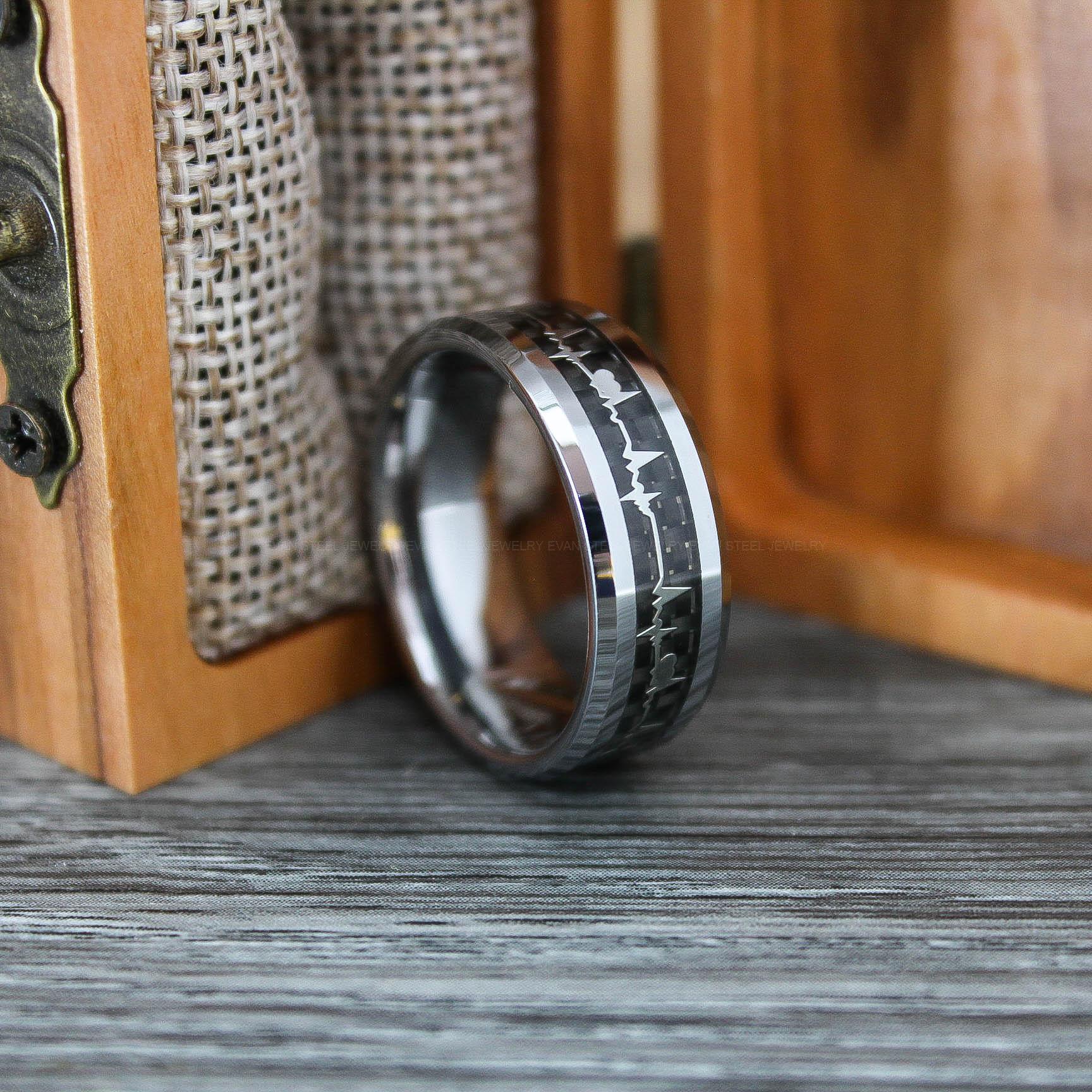IMG_0690 Silver Wedding Band, Silver Wedding Ring, Silver Tungsten Ring, Heartbeat Wedding Band - Image 1
