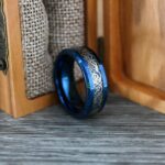 Dragon Ring, Vikings Ring, Blue Tungsten Band with Blue Carbon Fiber and Silver Dragon Inlay, Irish Ring