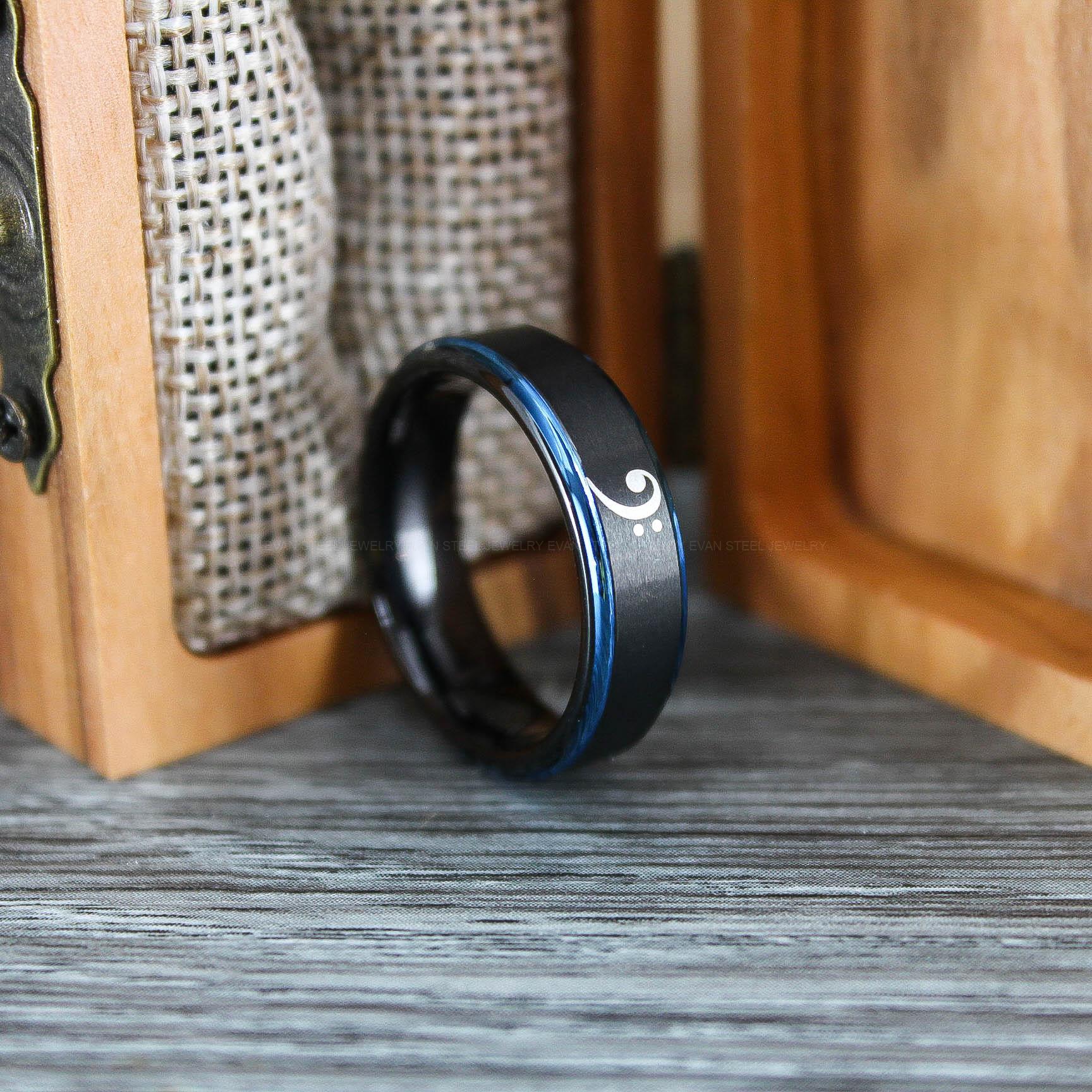 IMG_0694 Music Ring, Bass Clef Ring, Music Note Ring, Black Wedding Ring, Music Jewelry, Piano Ring, Guitar Ring - Image 1