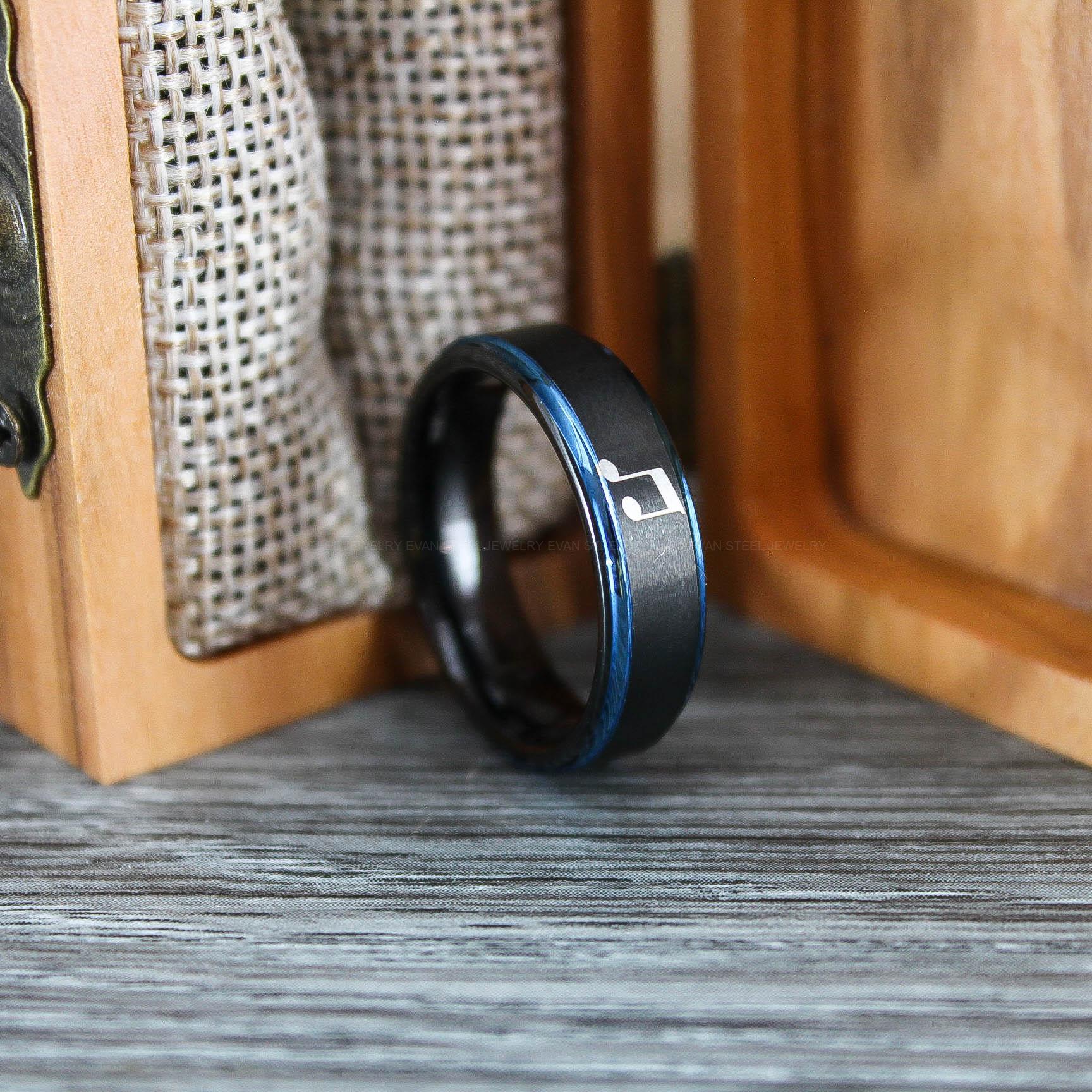 IMG_0695 Music Ring, Bass Clef Ring, Music Note Ring, Black Wedding Ring, Music Jewelry, Piano Ring, Guitar Ring - Image 1