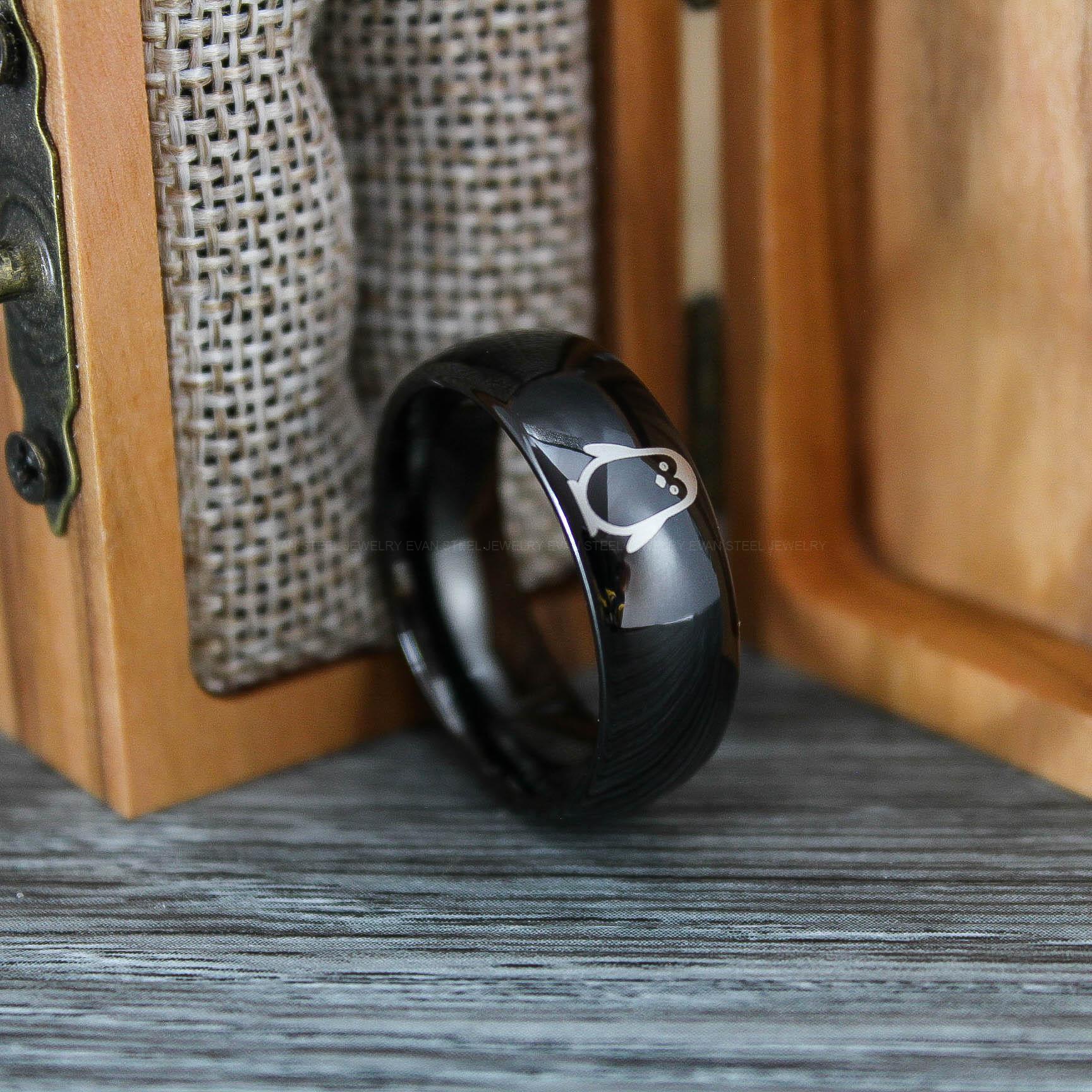 IMG_0697 Penguin Ring, Penguin Jewelry, Penguins Wedding Ring, Penguins Wedding Band, Black Wedding Band, Black Wedding Ring, Penguins Jewelry - Image 1