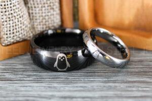 Penguin Rings, Penguin Jewelry, Penguins Wedding Rings, Penguins Wedding Bands, Black Wedding Bands, Black Wedding Rings, Penguins Jewelry