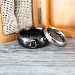Penguin Ring, Penguin Jewelry, Penguins Wedding Ring, Penguins Wedding Band, Black Wedding Band, Black Wedding Ring, Penguins Jewelry - Image 6