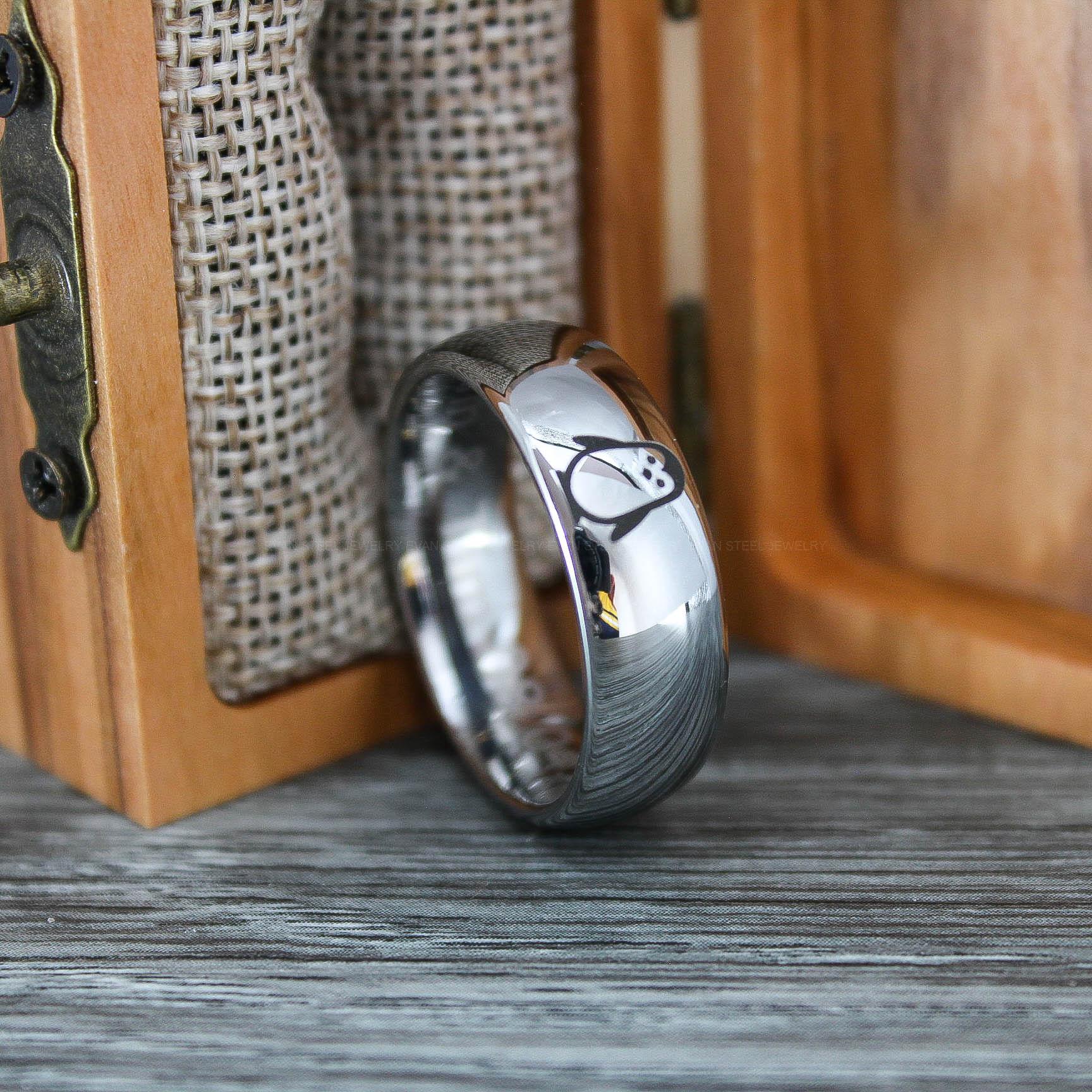 IMG_0700 Penguin Ring, Penguin Jewelry, Penguins Wedding Ring, Penguins Wedding Band, Black Wedding Band, Black Wedding Ring, Penguins Jewelry - Image 1