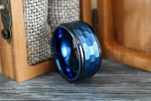Hammered Ring, Hammered Wedding Ring, Blue Wedding Band, Blue Wedding Ring