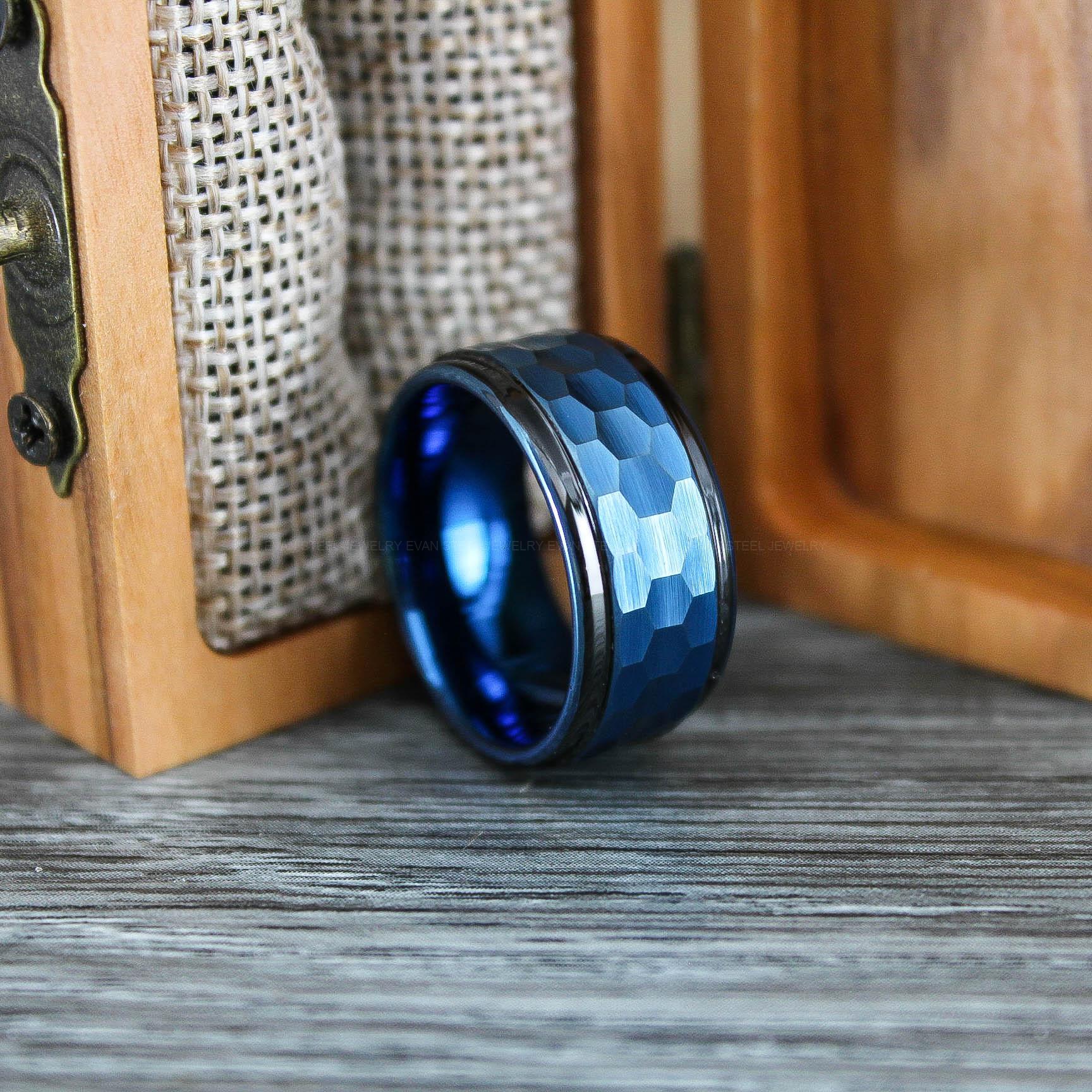 IMG_0704 Hammered Ring, Hammered Wedding Ring, Blue Wedding Band, Blue Wedding Ring - Image 1