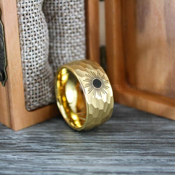 Hammered Ring, Sun Ring, Hammered Wedding Ring, Gold Wedding Band, Gold Wedding Ring