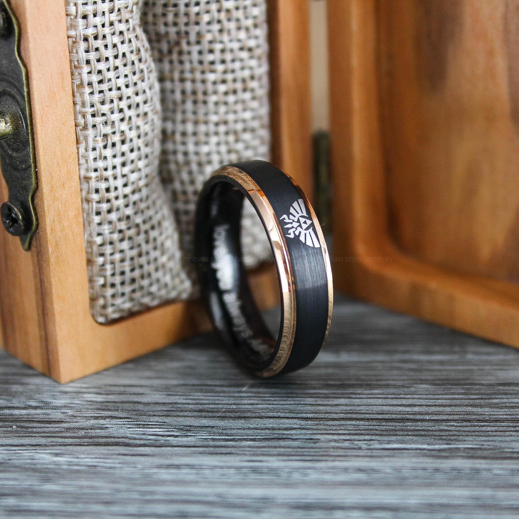 IMG_0708 Zelda Ring, Zelda Wedding Ring, Gamer Ring, Gamer Jewelry, Zelda Wedding Band, Gamer Wedding Ring, Black Wedding Ring - Image 1