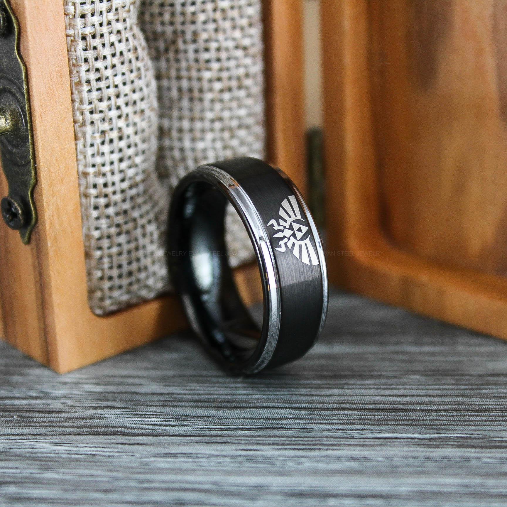 IMG_0709 Zelda Ring, Zelda Wedding Ring, Gamer Ring, Gamer Jewelry, Zelda Wedding Band, Gamer Wedding Ring, Black Wedding Ring - Image 1