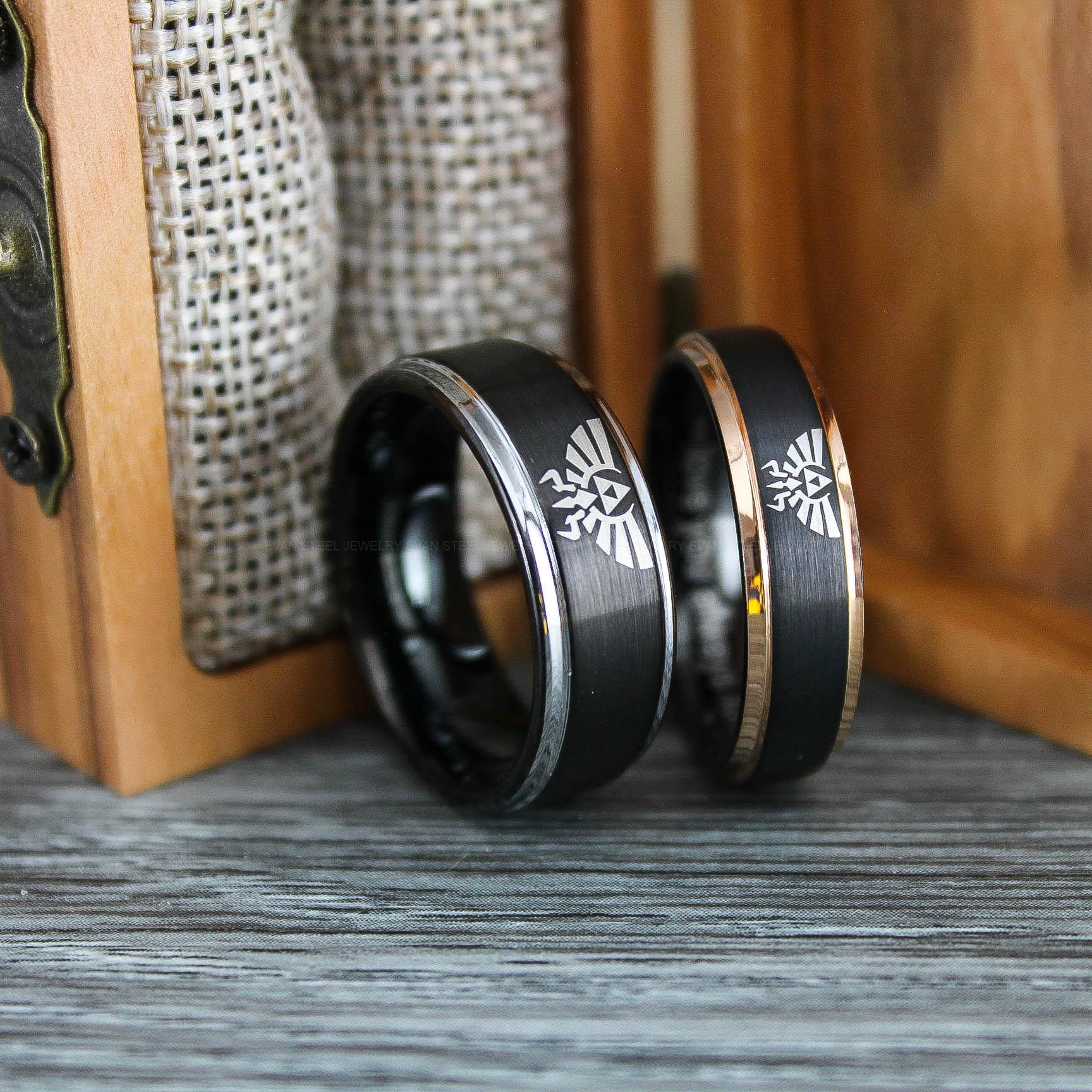 IMG_0710 Zelda Rings, Zelda Wedding Rings, Gamer Rings, Gamer Jewelry, Zelda Wedding Bands, Gamer Wedding Rings, Black Wedding Rings - Image 1