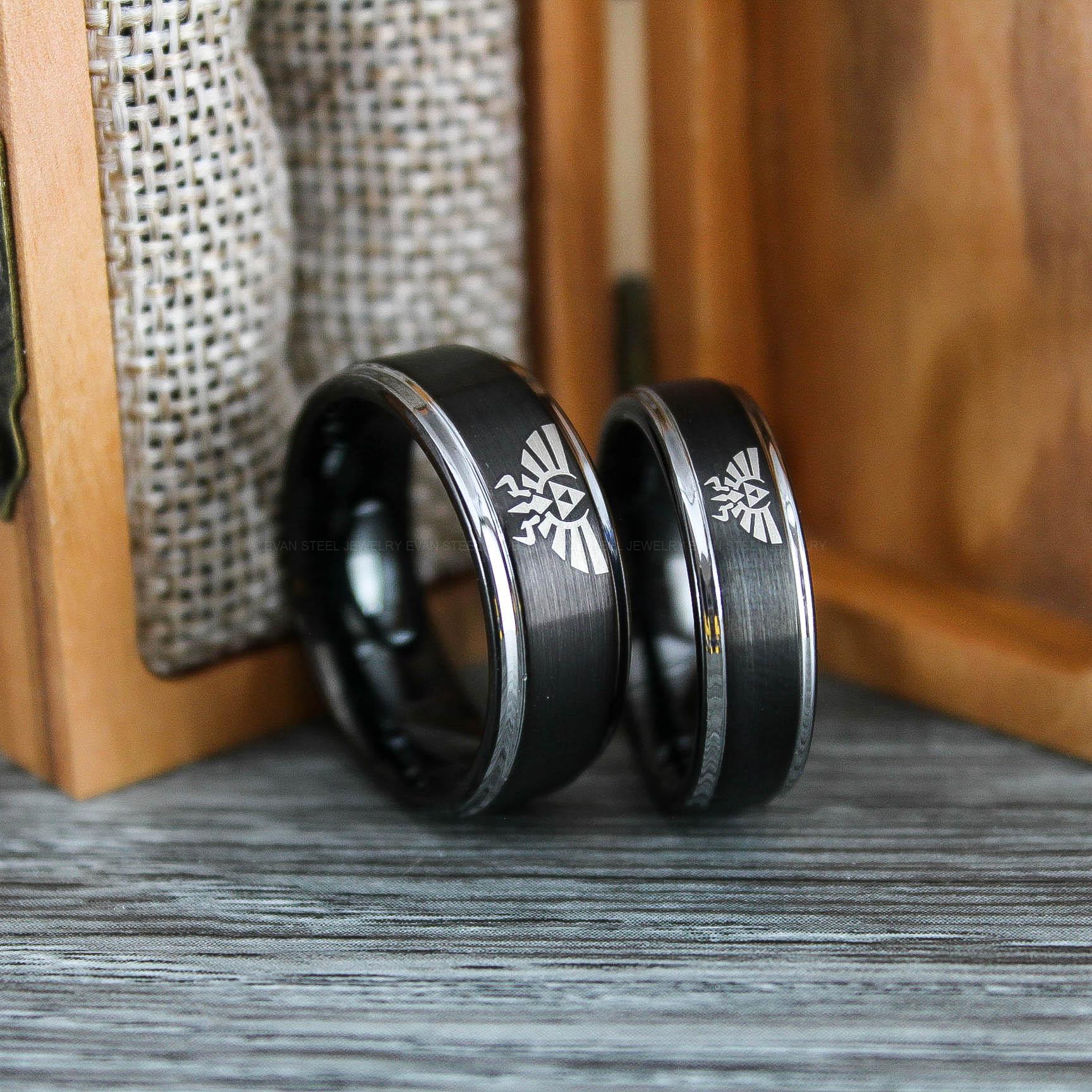 IMG_0711 Zelda Rings, Zelda Wedding Rings, Gamer Rings, Gamer Jewelry, Zelda Wedding Bands, Gamer Wedding Rings, Black Wedding Rings - Image 1
