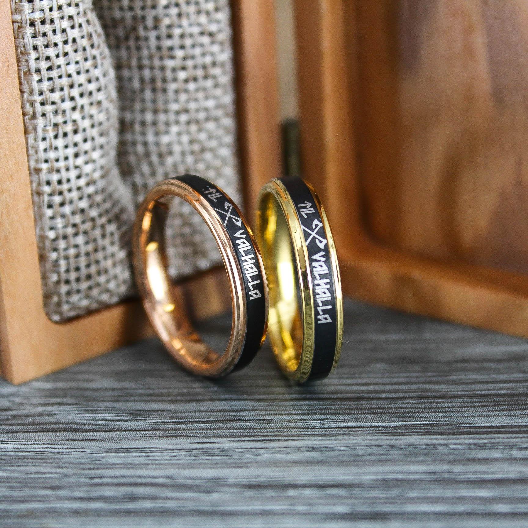 IMG_0722 Til Valhalla Rings, Vikings Rings, Couple Set Vikings Rings, Norsemen Rings, Nordic Runes Rings - Image 1