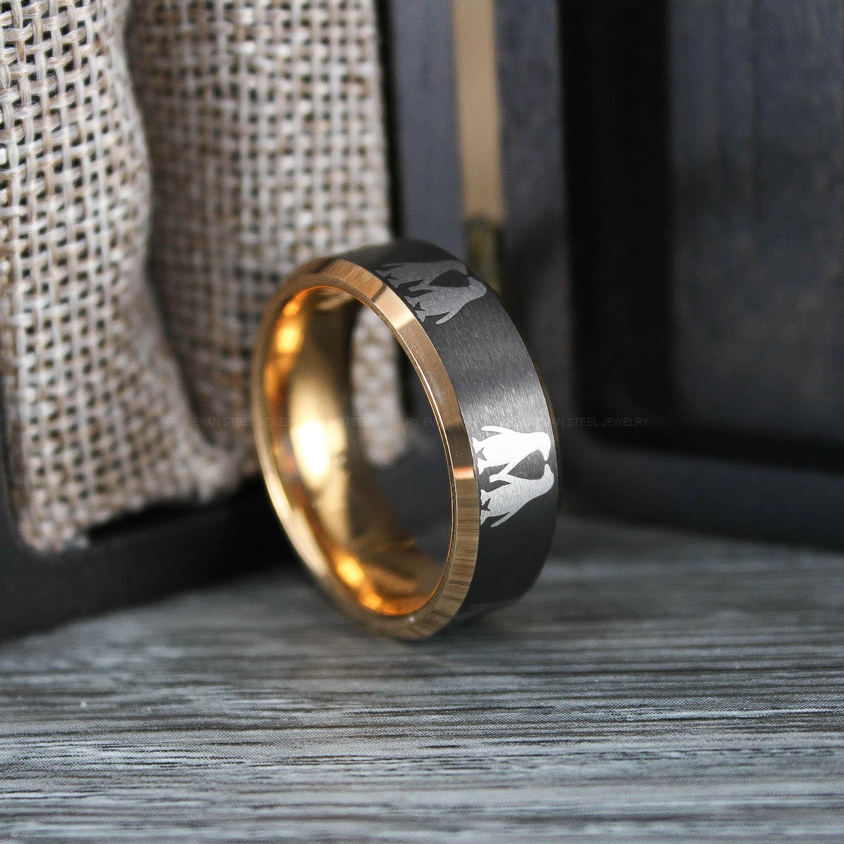 IMG_0724 Penguin Ring, Penguin Jewelry, Penguins Wedding Ring, Penguins Wedding Band, Gunmetal Wedding Band, Gunmetal Wedding Ring, Penguins Jewelry - Image 1