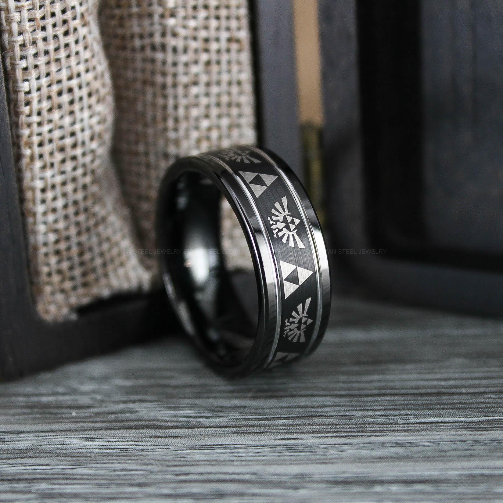 IMG_0725 Zelda Ring, Zelda Wedding Ring, Gamer Ring, Gamer Jewelry, Zelda Wedding Band, Gamer Wedding Ring, Black Wedding Ring - Image 1