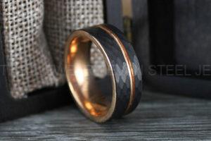 Hammered Ring, Hammered Wedding Ring, Rose Gold Wedding Band, Black Wedding Ring