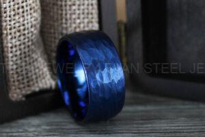 Hammered Ring, Hammered Wedding Ring, Blue Wedding Band, Blue Wedding Ring