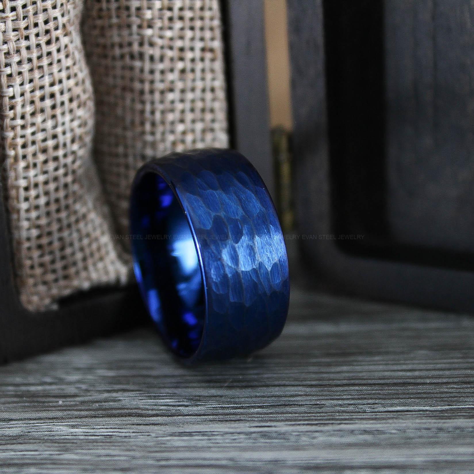 IMG_0731 Hammered Ring, Hammered Wedding Ring, Blue Wedding Band, Blue Wedding Ring - Image 1