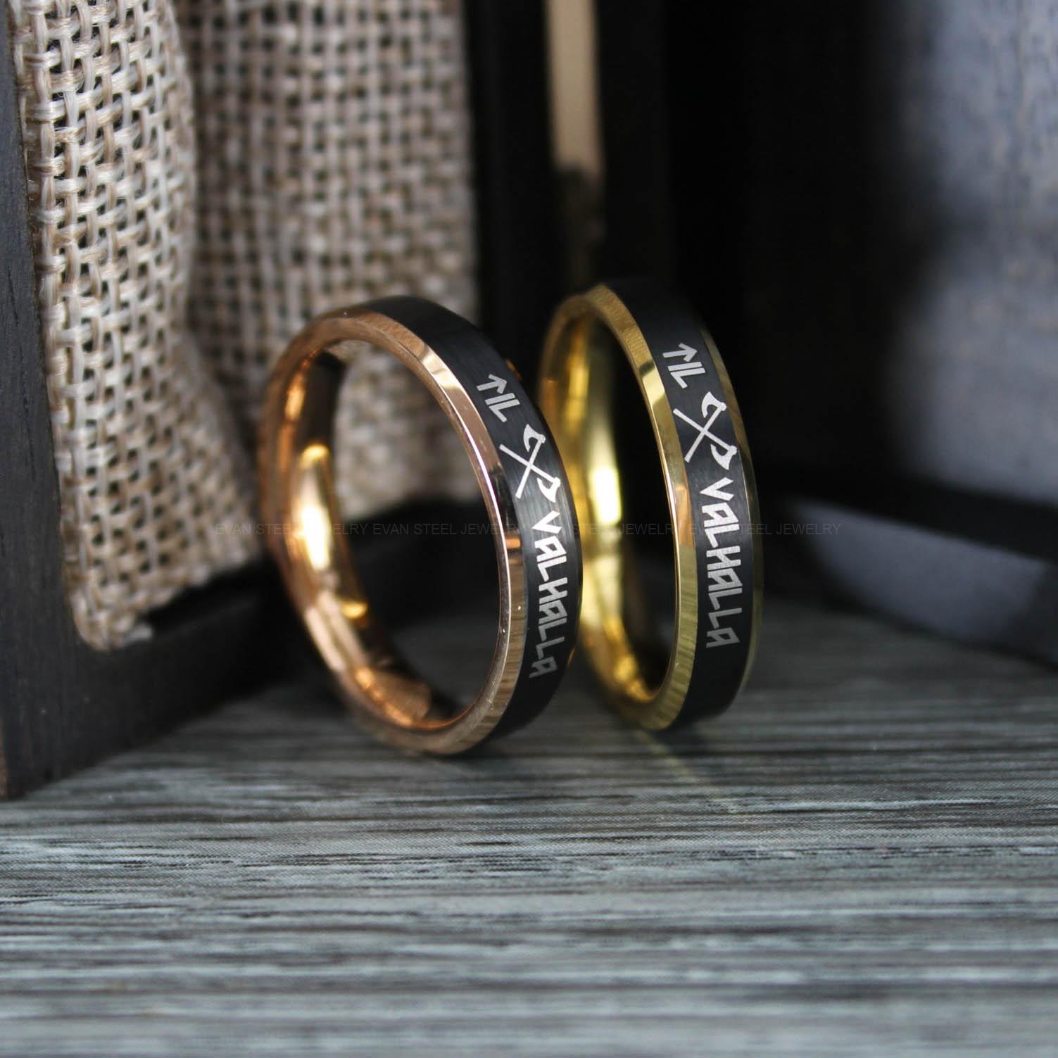 IMG_0737 Til Valhalla Rings, Vikings Rings, Couple Set Vikings Rings, Norsemen Rings, Nordic Runes Rings - Image 1