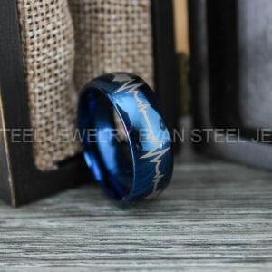 Heartbeat Rings, Blue Wedding Bands, Blue Wedding Rings, Blue Tungsten Rings, Heartbeat Wedding Bands - Image 6