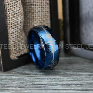 Heartbeat Rings, Blue Wedding Bands, Blue Wedding Rings, Blue Tungsten Rings, Heartbeat Wedding Bands - Image 5