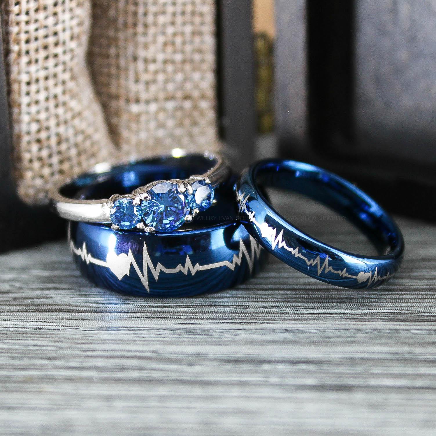 IMG_0750 Heartbeat Rings, Blue Wedding Bands, Blue Wedding Rings, Blue Tungsten Rings, Heartbeat Wedding Bands - Image 1