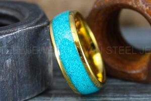 Turquoise Ring, Turquoise Wedding Ring, Turquoise Wedding Band, Yellow Gold Wedding Ring, Gold Tungsten Band, Gold Tungsten Ring