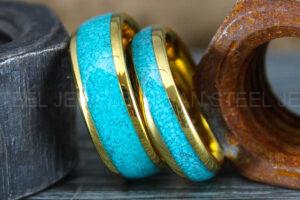 Turquoise Rings, Turquoise Wedding Rings, Turquoise Wedding Bands, Yellow Gold Wedding Rings, Gold Tungsten Bands, Gold Tungsten Rings