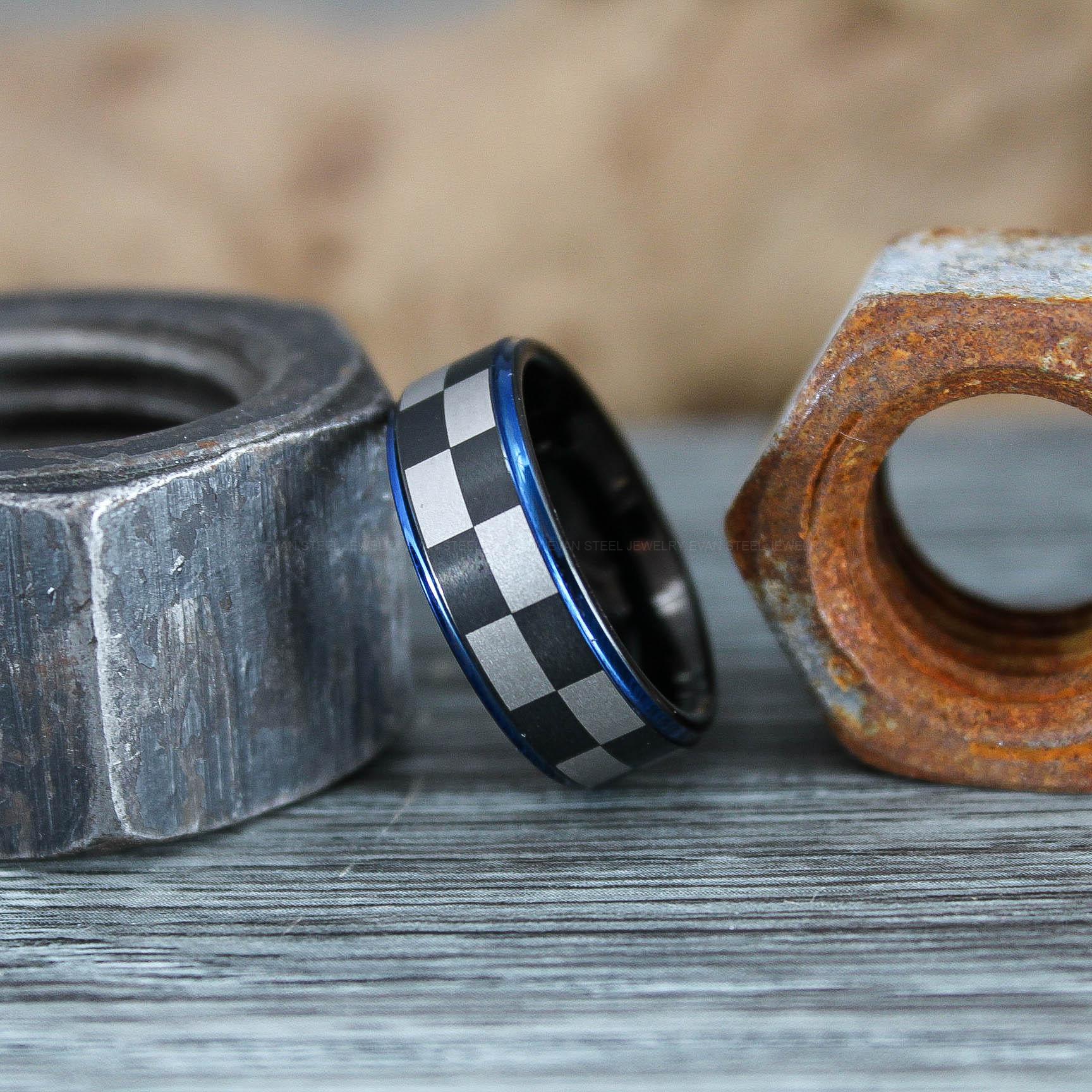 IMG_0754 Racing Ring, Checkered Flag Ring, Auto Racing Ring, Checkered Racing Wedding Ring, Auto Racing Jewelry - Image 1